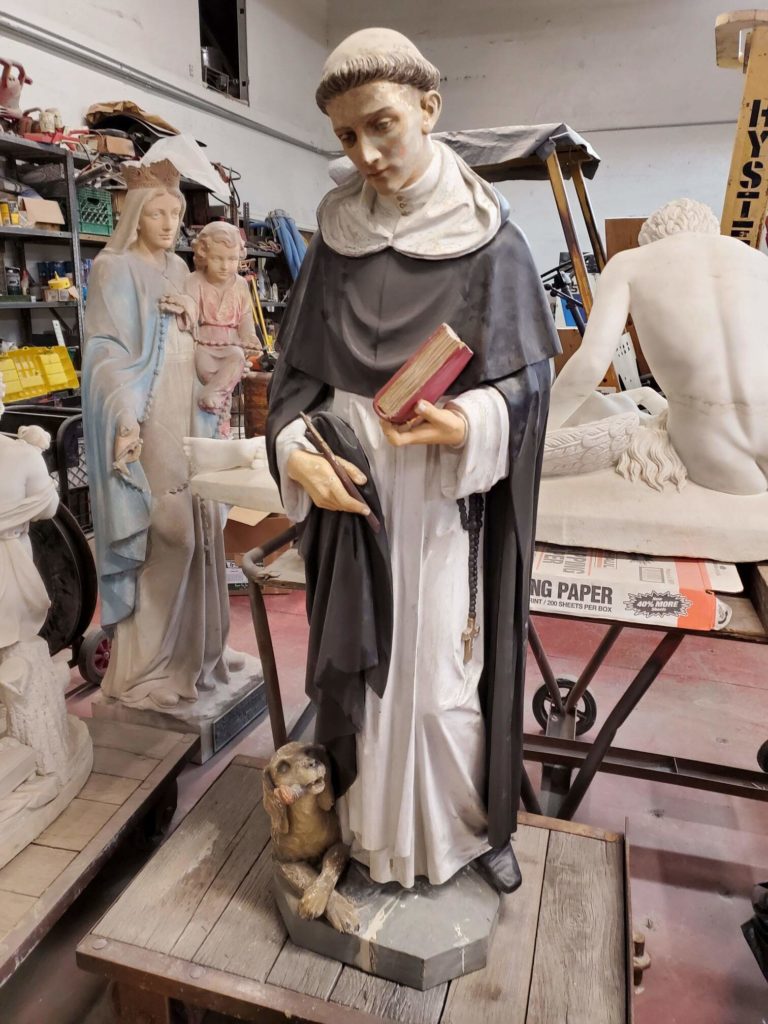 Saint Dominick with dog plaster statue